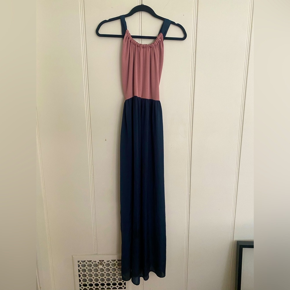 Kaitlyn Two-Tone Maxi Dress, Pink/Navy Blue, Size M